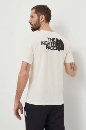 The North Face tricou din bumbac barbati, culoarea bej, cu imprimeu, NF0A87EWQLI1