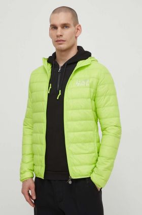 EA7 Emporio Armani geaca de puf barbati, culoarea verde, de tranzitie