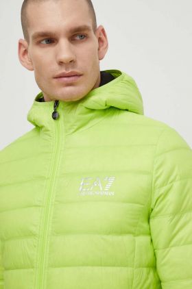 EA7 Emporio Armani geaca de puf barbati, culoarea verde, de tranzitie