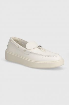 Karl Lagerfeld mocasini de piele FLINT II barbati, culoarea alb, KL53314