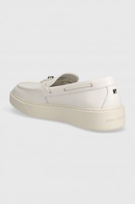 Karl Lagerfeld mocasini de piele FLINT II barbati, culoarea alb, KL53314