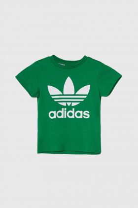 adidas Originals tricou de bumbac pentru copii TREFOIL culoarea verde, cu imprimeu