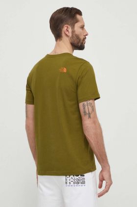 The North Face tricou din bumbac barbati, culoarea verde, cu imprimeu, NF0A87NWPIB1