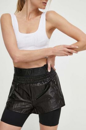 EA7 Emporio Armani pantaloni scurti femei, culoarea negru, neted, high waist