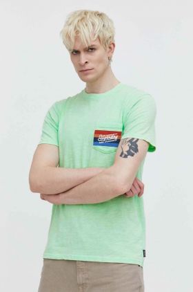 Superdry tricou din bumbac barbati, culoarea verde, cu imprimeu