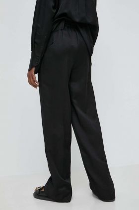 BOSS pantaloni din amestec de in culoarea negru, drept, high waist 50515737