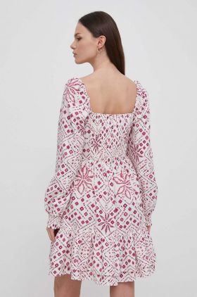 Pepe Jeans rochie din amestec de in culoarea alb, mini, evazati