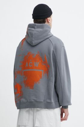 A-COLD-WALL* hanorac de bumbac Brushstroke Hoodie barbati, culoarea gri, cu glugă, cu imprimeu, ACWMW183