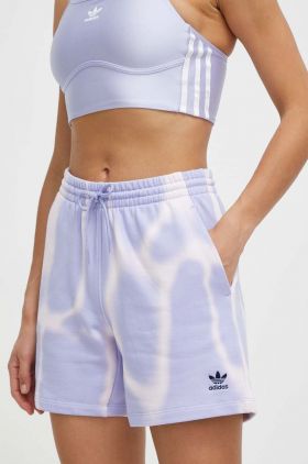 adidas Originals pantaloni scurti din bumbac culoarea violet, modelator, high waist, IS2491