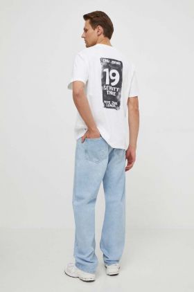 Pepe Jeans tricou din bumbac barbati, culoarea bej, cu imprimeu