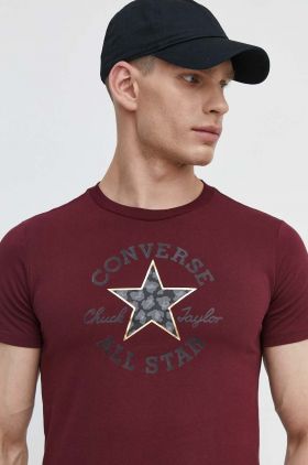 Converse tricou din bumbac culoarea bordo, cu imprimeu