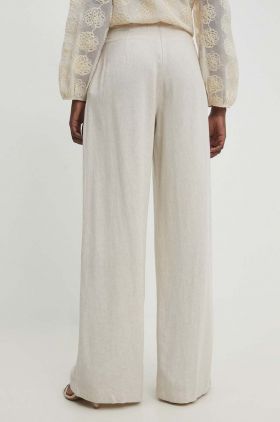 Answear Lab pantaloni din in culoarea bej, lat, high waist