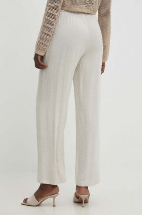 Answear Lab pantaloni din in culoarea bej, drept, high waist