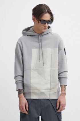 A-COLD-WALL* hanorac de bumbac Strand Hoodie barbati, culoarea gri, cu glugă, cu imprimeu, ACWMW186