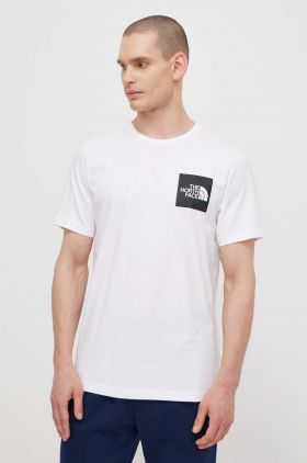 The North Face tricou din bumbac M S/S Fine Tee barbati, culoarea alb, cu imprimeu, NF0A87NDFN41