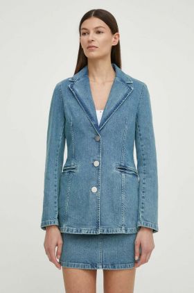 Remain jacheta denim un singur rand de nasturi, neted