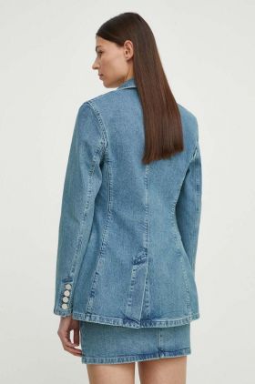 Remain jacheta denim un singur rand de nasturi, neted