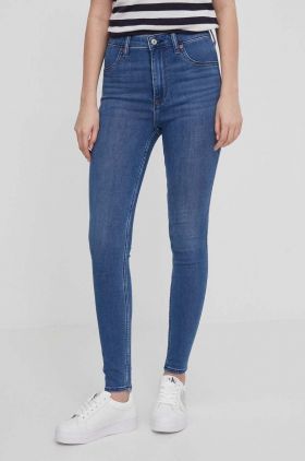 Abercrombie & Fitch jeansi femei, culoarea albastru marin