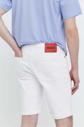 HUGO pantaloni scurți jeans bărbați, culoarea alb 50511306