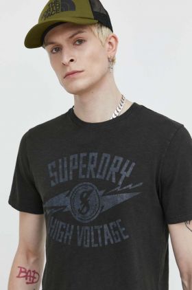 Superdry tricou din bumbac barbati, culoarea negru, cu imprimeu