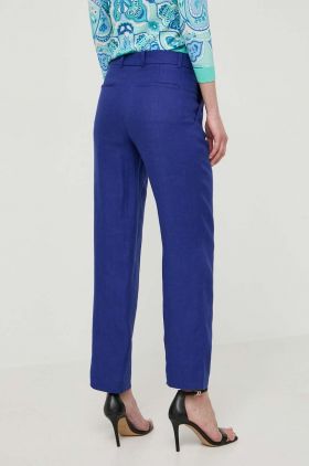 Luisa Spagnoli pantaloni din in ARGANO culoarea albastru marin, drept, high waist, 541139