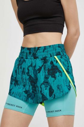 Under Armour pantaloni scurți de antrenament Project Rock culoarea verde, modelator, medium waist