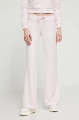 Juicy Couture pantaloni de trening din velur culoarea roz, cu imprimeu