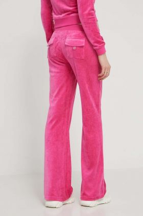 Juicy Couture pantaloni de trening din velur culoarea roz, cu imprimeu