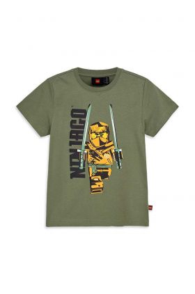 Lego tricou de bumbac pentru copii culoarea verde, neted