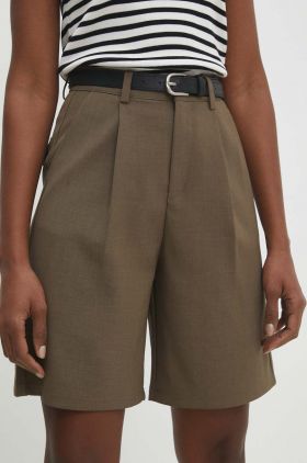 Answear Lab pantaloni scurti femei, culoarea maro, neted, high waist