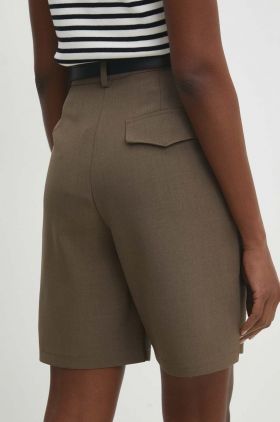 Answear Lab pantaloni scurti femei, culoarea maro, neted, high waist