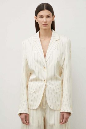 Remain blazer din amestec de in culoarea bej, un singur rand de nasturi, modelator