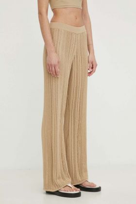 By Malene Birger pantaloni femei, culoarea bej, lat, high waist