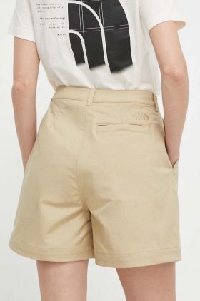 The North Face pantaloni scurti femei, culoarea bej, neted, high waist, NF0A871RLK51