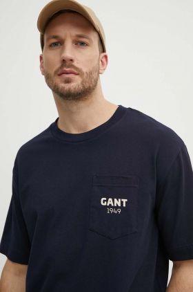 Gant tricou barbati, culoarea albastru marin, cu imprimeu