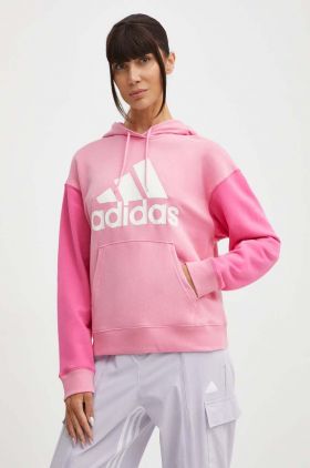 adidas hanorac de bumbac femei, culoarea roz, cu glugă, cu imprimeu, IR5450