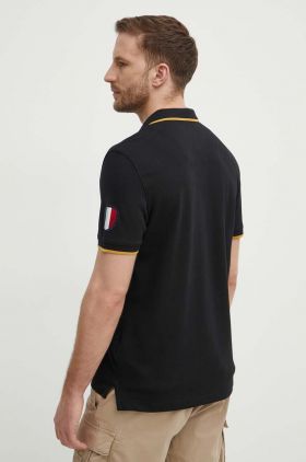 Aeronautica Militare tricou polo barbati, culoarea negru, cu imprimeu, PO1763P191