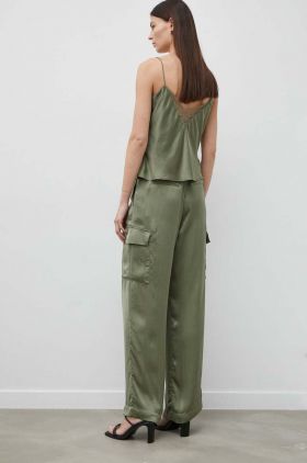 BA&SH pantaloni CARY femei, culoarea verde, drept, high waist, 1E24CARY