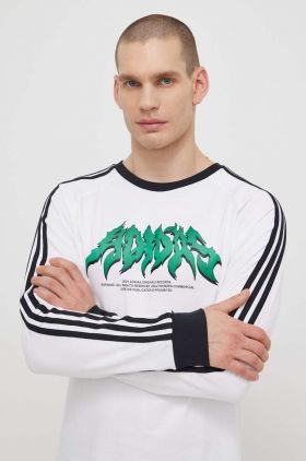 adidas Originals longsleeve din bumbac Flames culoarea alb, cu imprimeu, IS2917