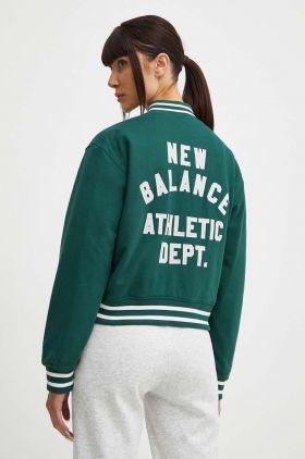 New Balance geaca bomber femei, culoarea verde, de tranzitie, oversize, WJ41509NWG