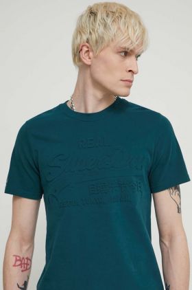 Superdry tricou din bumbac barbati, culoarea verde, cu imprimeu