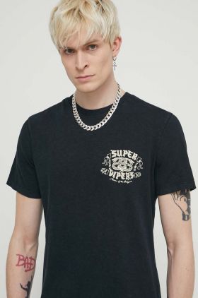 Superdry tricou din bumbac barbati, culoarea negru, cu imprimeu