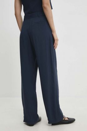 Answear Lab pantaloni femei, culoarea albastru marin, drept, high waist