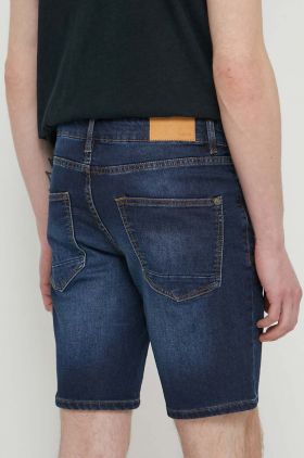 Solid pantaloni scurti jeans barbati, culoarea albastru marin