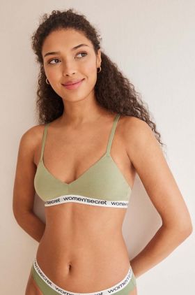 women'secret sutien LOGO culoarea verde, bumbac, neted, 5057079