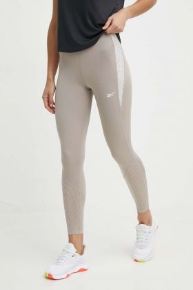 Reebok leggins de alergare culoarea bej, cu imprimeu, 100076060