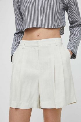 Herskind pantaloni scurti Lena femei, culoarea bej, neted, high waist, 5105110