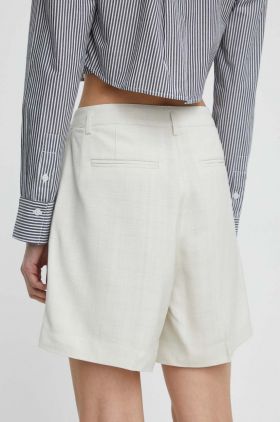 Herskind pantaloni scurti Lena femei, culoarea bej, neted, high waist, 5105110