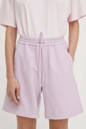 Won Hundred pantaloni scurți femei, culoarea violet, uni, high waist, 2833-14229