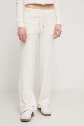 Juicy Couture pantaloni de trening din velur culoarea bej, neted